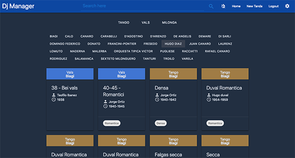 A screenshot of the DjManager web-app